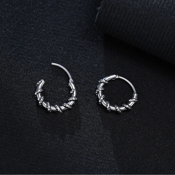 Small Huggie Hoop Earrings,Viking Thick Hoop Earring,Stainless Steel - Picture 3 of 5